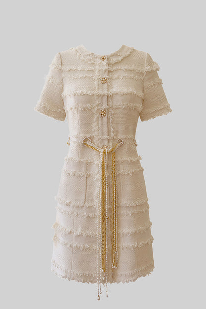 Pearline™ | Tweedjurk met parelketting – beige