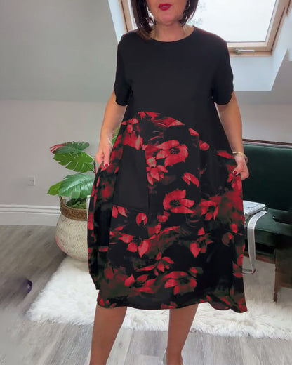 Floréa™ | Patchworkjurk met Ronde Halslijn en Bloemenprint