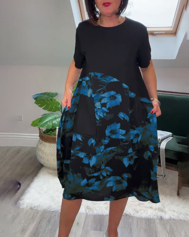 Floréa™ | Patchworkjurk met Ronde Halslijn en Bloemenprint