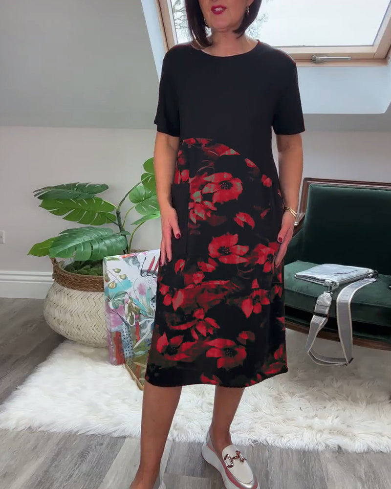 Floréa™ | Patchworkjurk met Ronde Halslijn en Bloemenprint