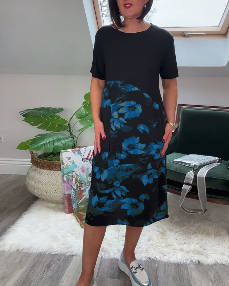 Floréa™ | Patchworkjurk met Ronde Halslijn en Bloemenprint