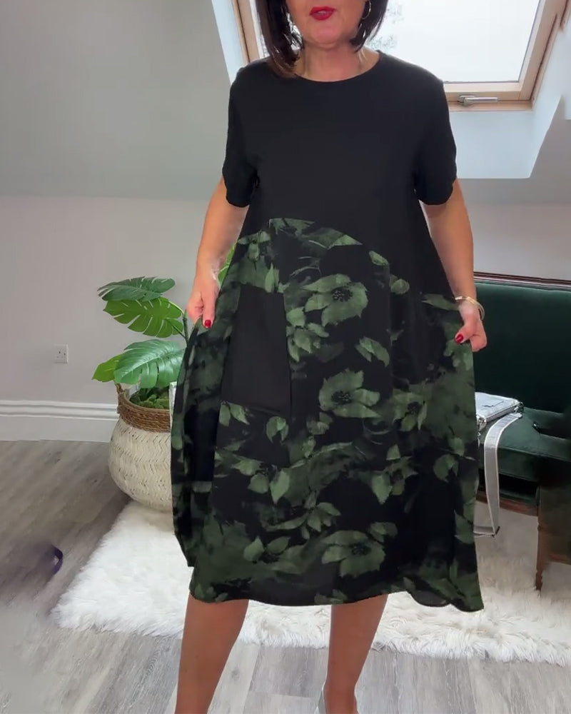 Floréa™ | Patchworkjurk met Ronde Halslijn en Bloemenprint