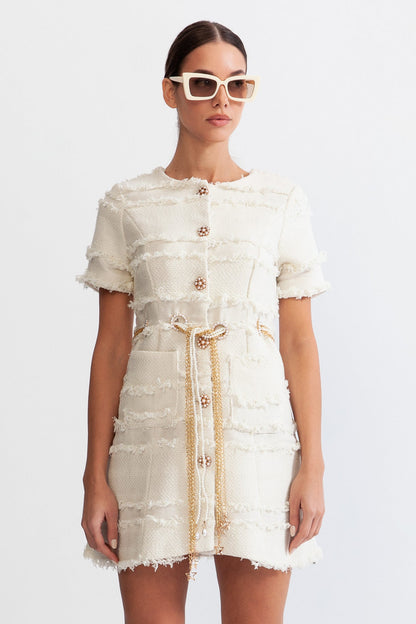 Pearline™ | Tweedjurk met parelketting – beige